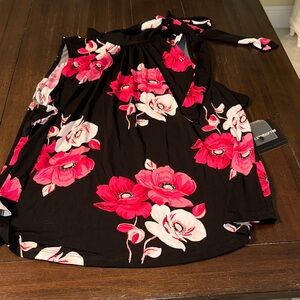Black Floral  sleeveless Top with Pink & White Blooms